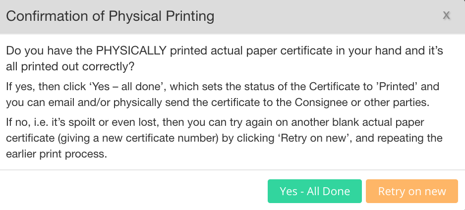 EdgeCERTS Physical Printing EC Certificates Of Origin Dialog