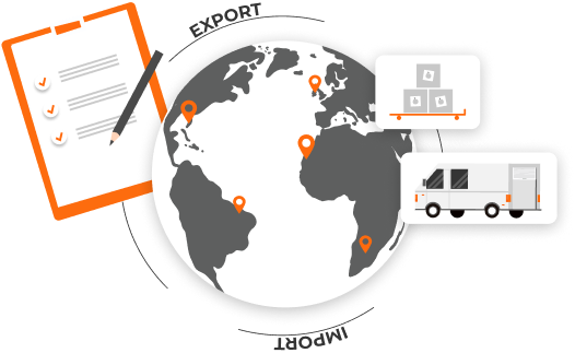 Global map with shipping icons and logistics elements