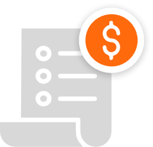 Icon depicting a dollar sign and a checklist, representing manufacturing efficiency and bill of materials tracking