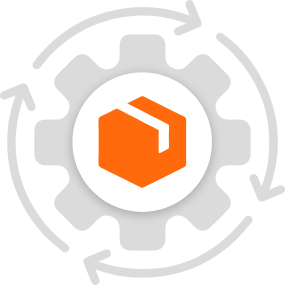 An illustration of a gear icon surrounded by curved arrows, representing the automation of shipping workflows.