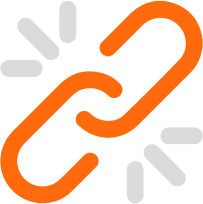 An orange chain icon with white arrows, representing the ability to stay connected with buyers and suppliers.